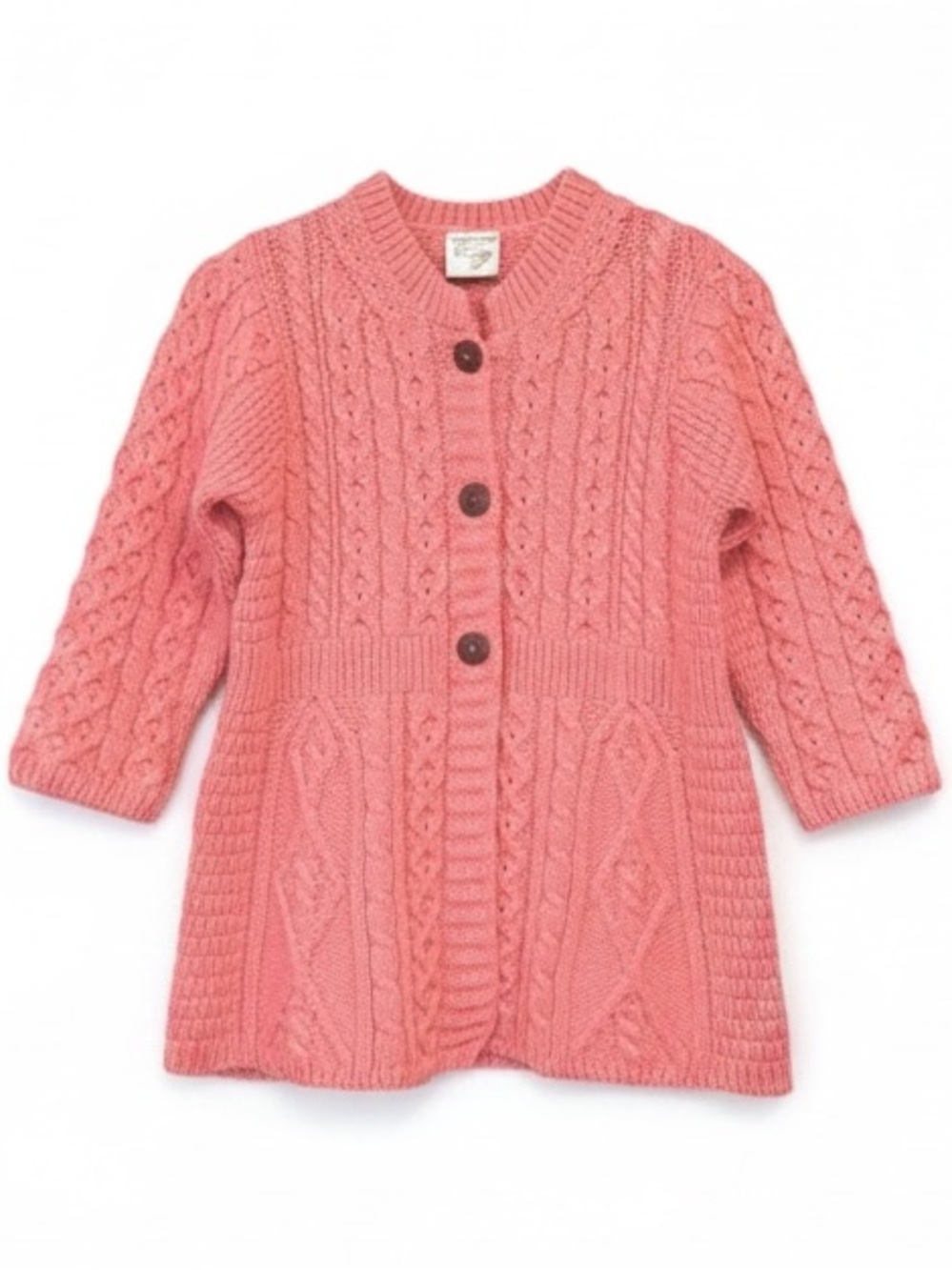 Kilronan Knitwear Merino Wool Button Front Cardigan 3/4 Sleeves Pink XS